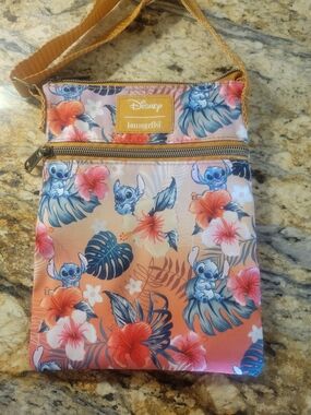Disney Loungefly Kids Peach-Orange Floral Stitch Crossbody Bag
